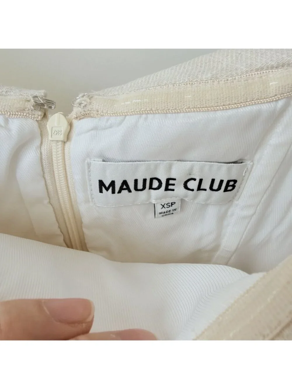 Maude Club Grace Off Shoulder Beige Mini Dress Pleated Women’s Size XSP